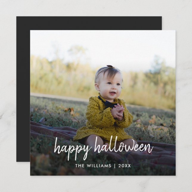 Halloween Photo Stylish Trendy Modern Script Card (Front/Back)