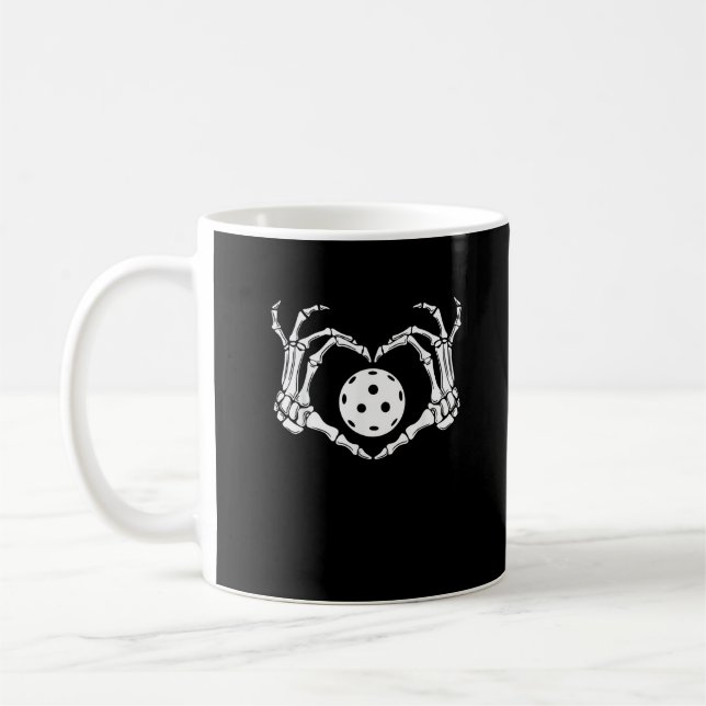 Halloween Pickle Skeleton Heart Hands Fun Design Coffee Mug (Left)
