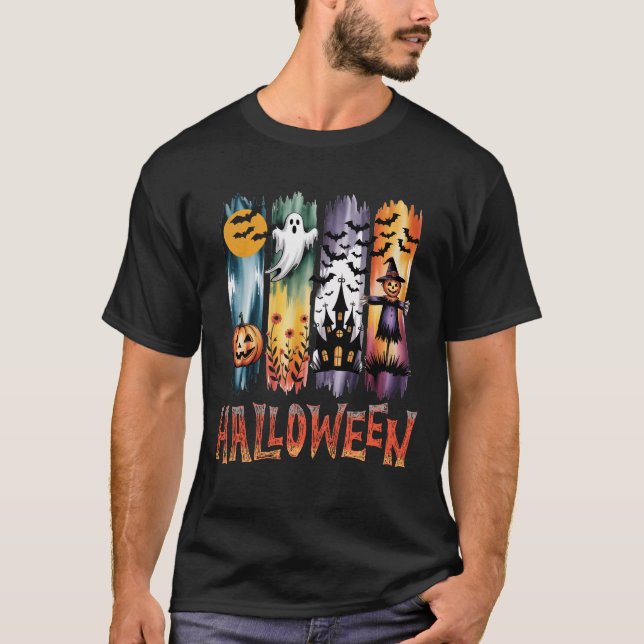 Halloween pictures with ghosts and scarecrows T-Shirt (Front)