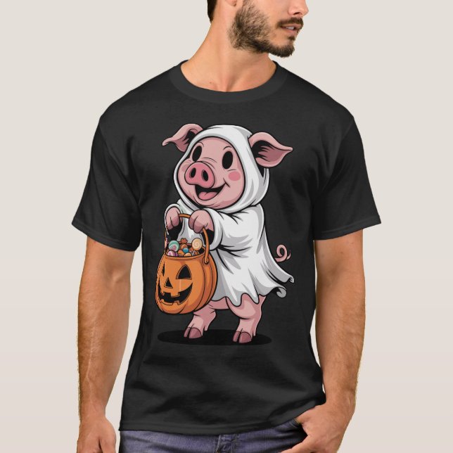  Halloween Pig Ghost Pumpkin Trick Or Treat  T-Shirt (Front)