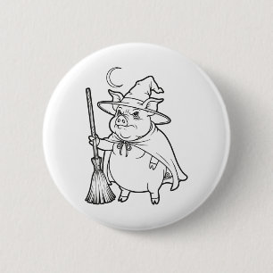 Halloween Pig Wizard For Kids To Colour And Paint 6 Cm Round Badge