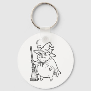 Halloween Pig Wizard For Kids To Colour And Paint Key Ring