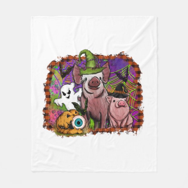 Halloween Pigs Fleece Blanket (Front)