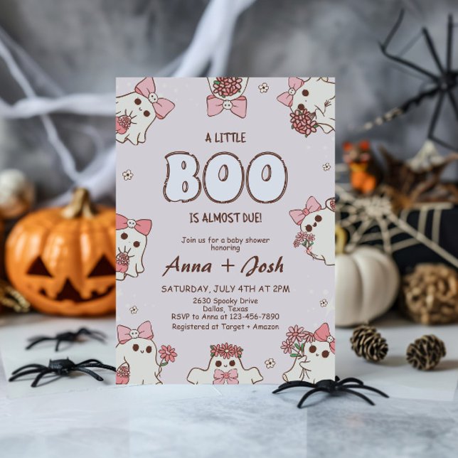 Halloween Pink A Little Boo Is Due Baby Shower Invitation (Creator Uploaded)