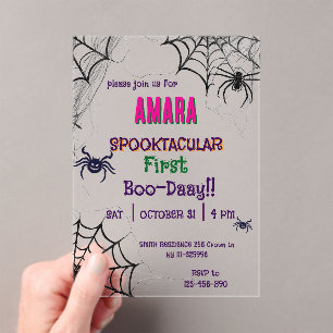 Halloween Pink and spiders Birthday Halloween Acrylic Invitations