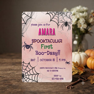 Halloween Pink and spiders Birthday Halloween Invitation