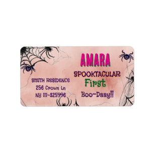 Halloween Pink and spiders Birthday Halloween Label