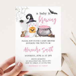 Halloween Pink Baby is Brewing Baby Shower Invitation