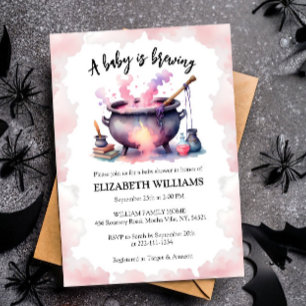 Halloween Pink Baby is Brewing Baby Shower Invitation
