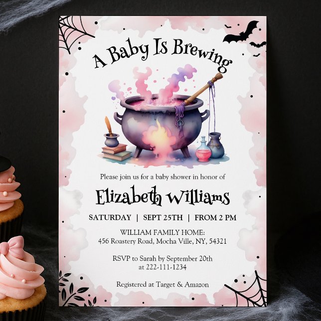 Halloween Pink Baby is Brewing Baby Shower Invitation (Creator Uploaded)