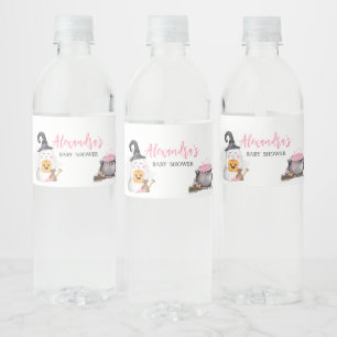 Halloween Pink Baby is Brewing Baby Shower Water Bottle Label
