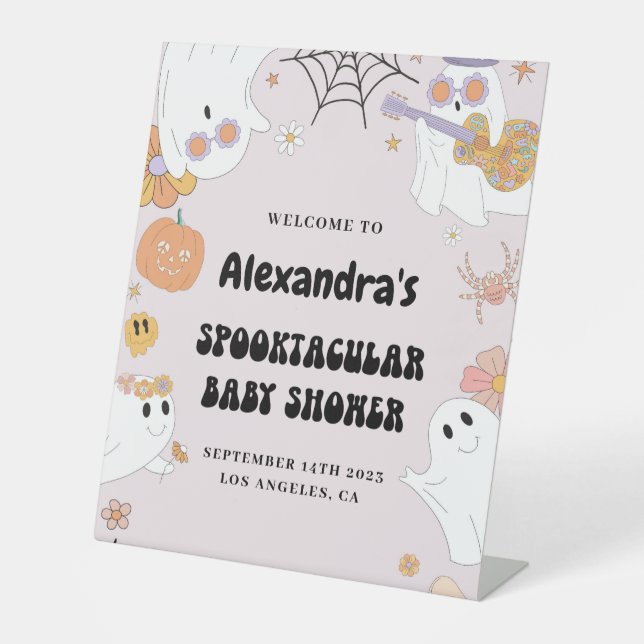 Halloween Pink Baby Shower Welcome Pedestal Sign (Front)