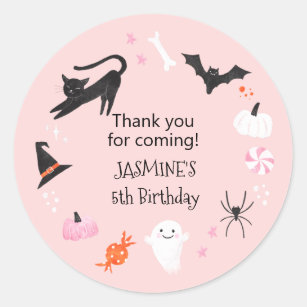 Halloween Pink Birthday Party Favour   Classic Round Sticker