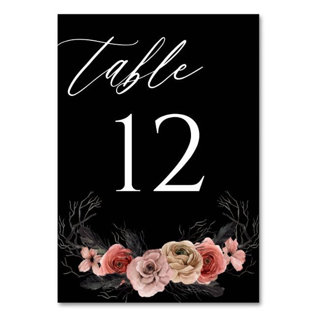 Halloween Pink & Black Floral Table Number -Black2 (Front)
