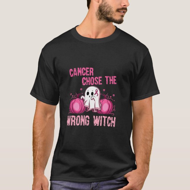 Halloween Pink Breast Cancer Awareness Ribbon Witc T-Shirt (Front)