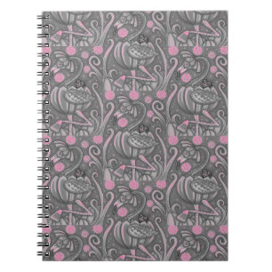 HALLOWEEN PINK FLAMINGO & BLACK CAT IN PUMPKIN, NOTEBOOK