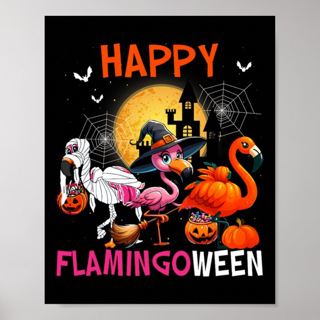 Halloween Pink Flamingo Costume Skeleton Witch  Poster (Front)