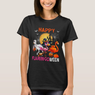 Halloween Pink Flamingo Costume Skeleton Witch T-Shirt