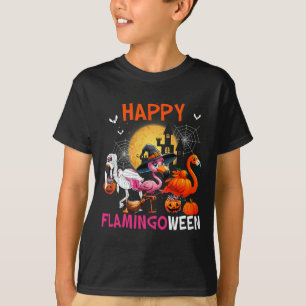 Halloween Pink Flamingo Costume Skeleton Witch  T-Shirt