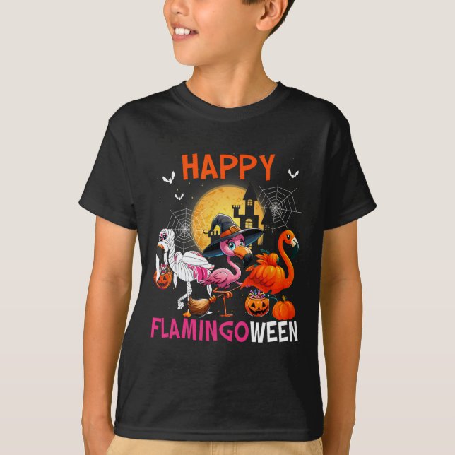 Halloween Pink Flamingo Costume Skeleton Witch  T-Shirt (Front)