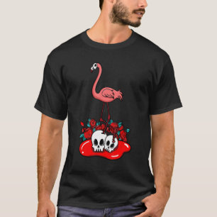 Halloween Pink Flamingo Roses Skull All Hallows' D T-Shirt