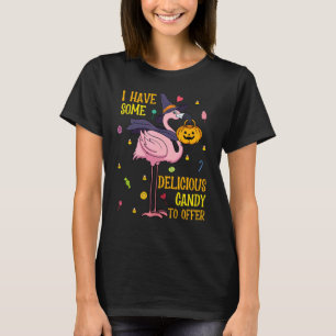 Halloween Pink Flamingo Witch Pumpkin Candy T-Shirt