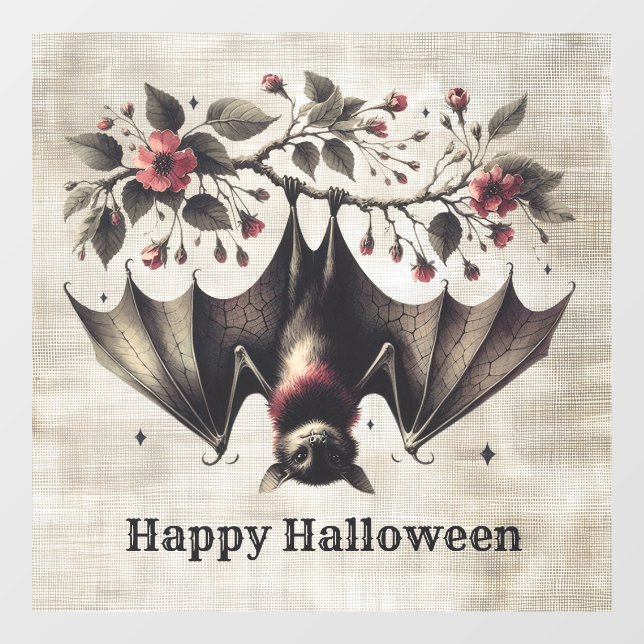 Halloween Pink Flowers Evil Bat Green Leaves (Sheet)