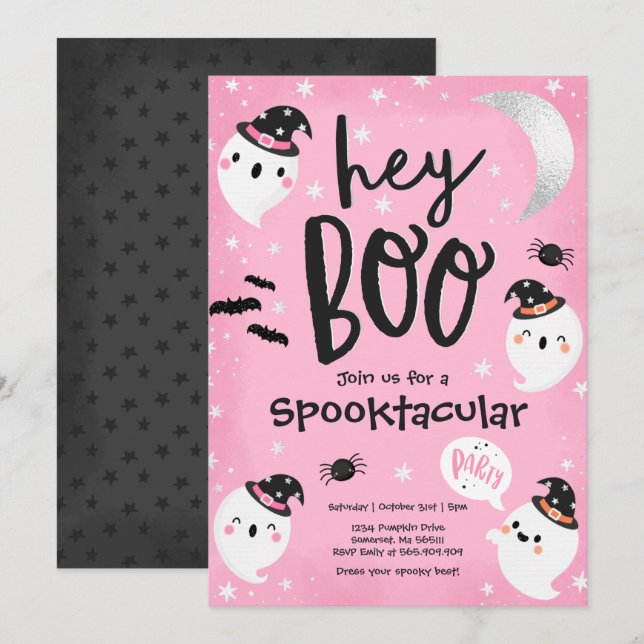 Halloween Pink Ghost Kids Spooktacular Party Invitation (Front/Back)