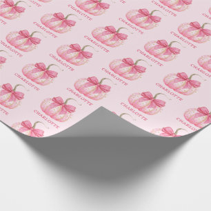 Halloween Pink Pumpkin Coquette Bow Personalised Wrapping Paper