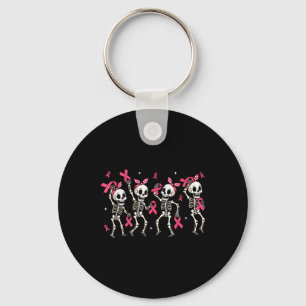 Halloween Pink Ribbon Breast Cancer Awareness Skel Key Ring