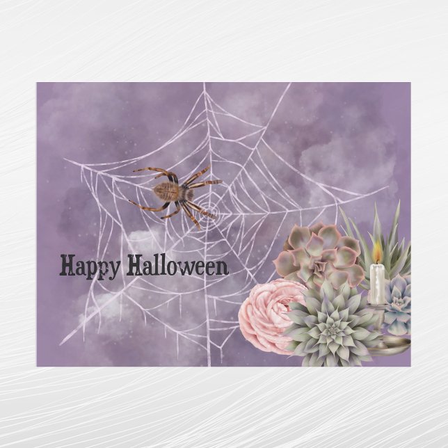 Halloween Pink Rose Spider Web Succulents Candle Holiday Postcard (Creator Uploaded)