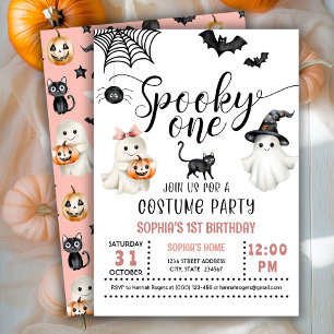 Halloween Pink Spooky ONE 1st Birthday Invitation 