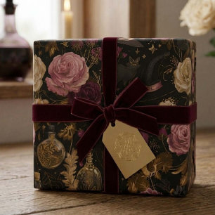 Halloween Pink Witch Floral  Wrapping Paper