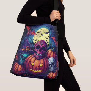 Halloween,Pink Witch Hat Skull ,Sugar Skull Crossbody Bag