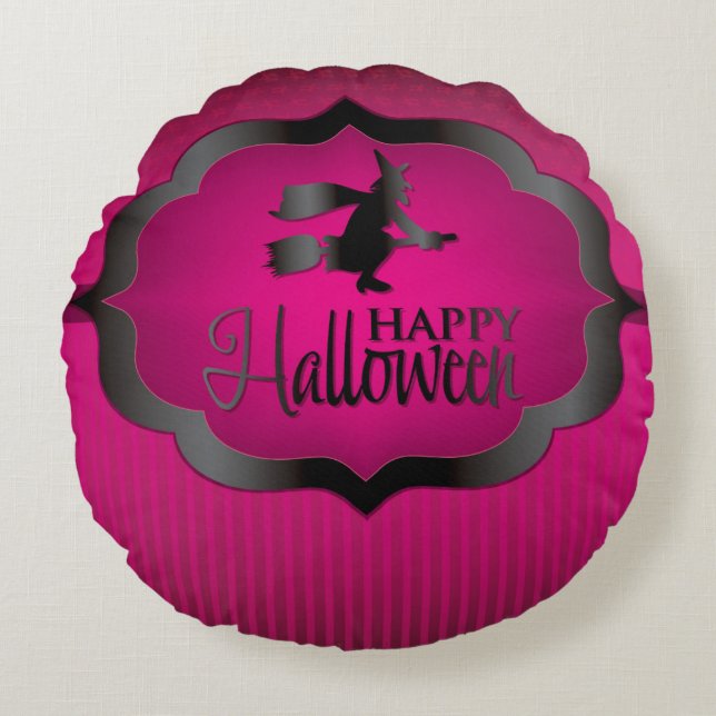 Halloween pink witch round cushion (Front)