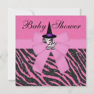 Halloween Pink Zebra & Animal Print Baby Shower Invitation