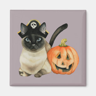 Halloween Pirate Cat with Jack O' Lantern Magnet