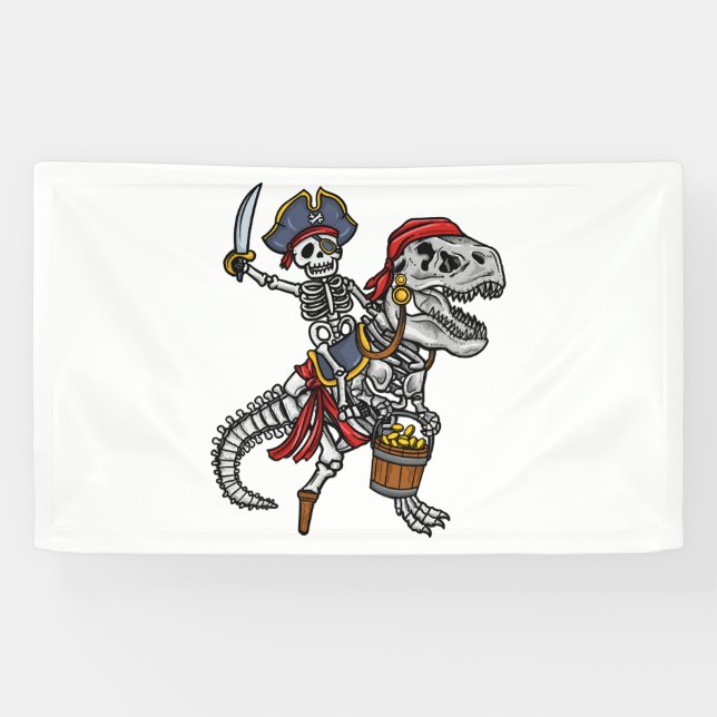 Halloween Pirate Dinosaur Skeleton Banner (Horizontal)