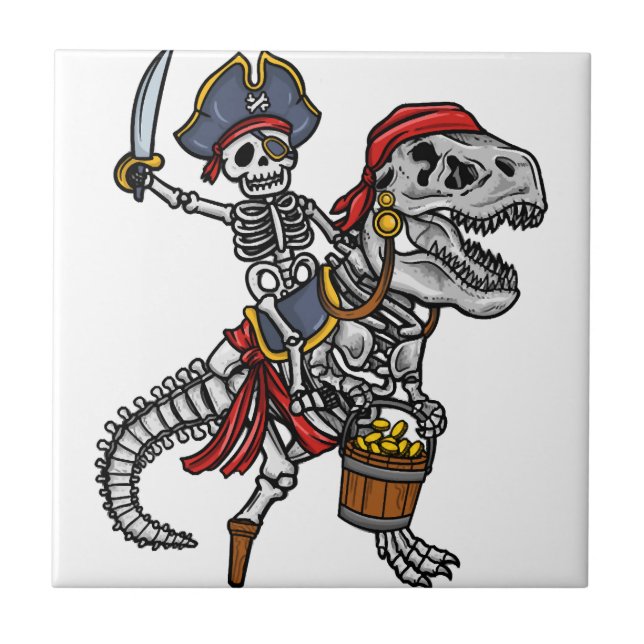 Halloween Pirate Dinosaur Skeleton Ceramic Tile (Front)