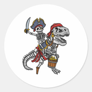 Halloween Pirate Dinosaur Skeleton Classic Round Sticker