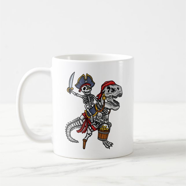 Halloween Pirate Dinosaur Skeleton Coffee Mug (Left)