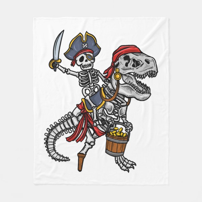 Halloween Pirate Dinosaur Skeleton Fleece Blanket (Front)