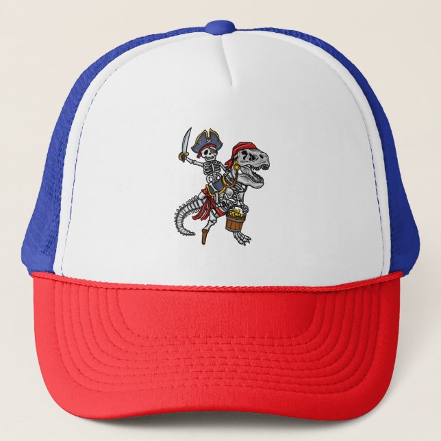 Halloween Pirate Dinosaur Skeleton Trucker Hat (Front)
