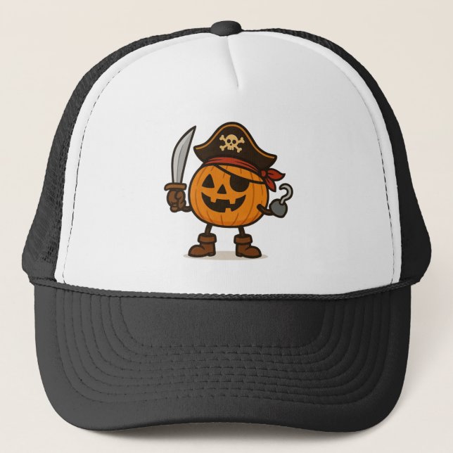 Halloween pirate Jack-o-Lantern Trucker Hat (Front)