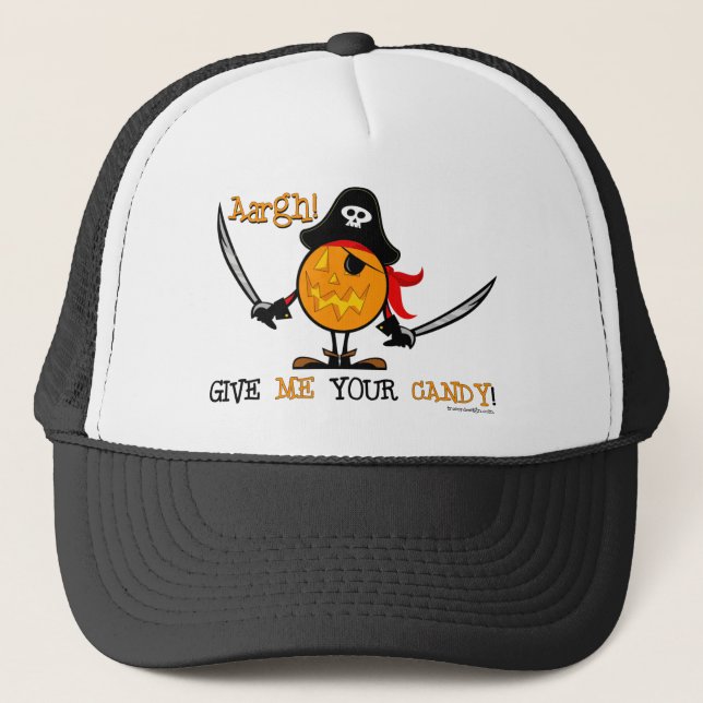 Halloween Pirate Pumpkin Trucker Hat (Front)