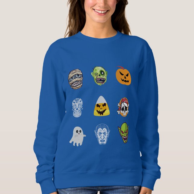 Halloween Pirate Skeleton Zombie Mummy Funny Faces Sweatshirt (Front)