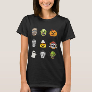 Halloween Pirate Skeleton Zombie Mummy Funny Faces T-Shirt