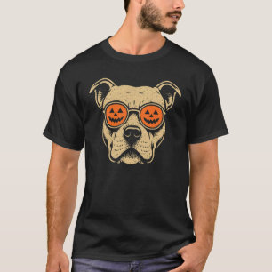Halloween Pitbull Dog with Pumpkin Jack O Lantern T-Shirt
