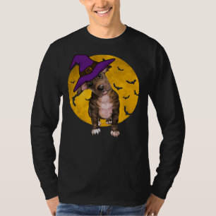 Halloween Pitbull Witch Hat Funny T-Shirt