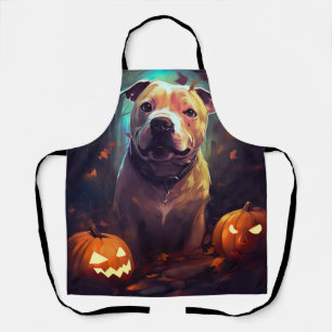 Halloween Pitbull With Pumpkins Scary  Apron